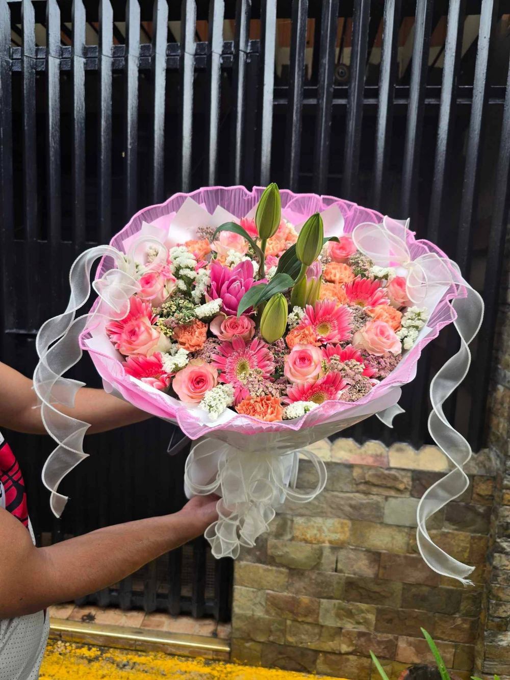 Pink and white mixed bouquet with lilies